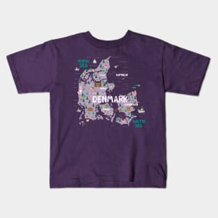 Denmark illustrated map Kids T-Shirt